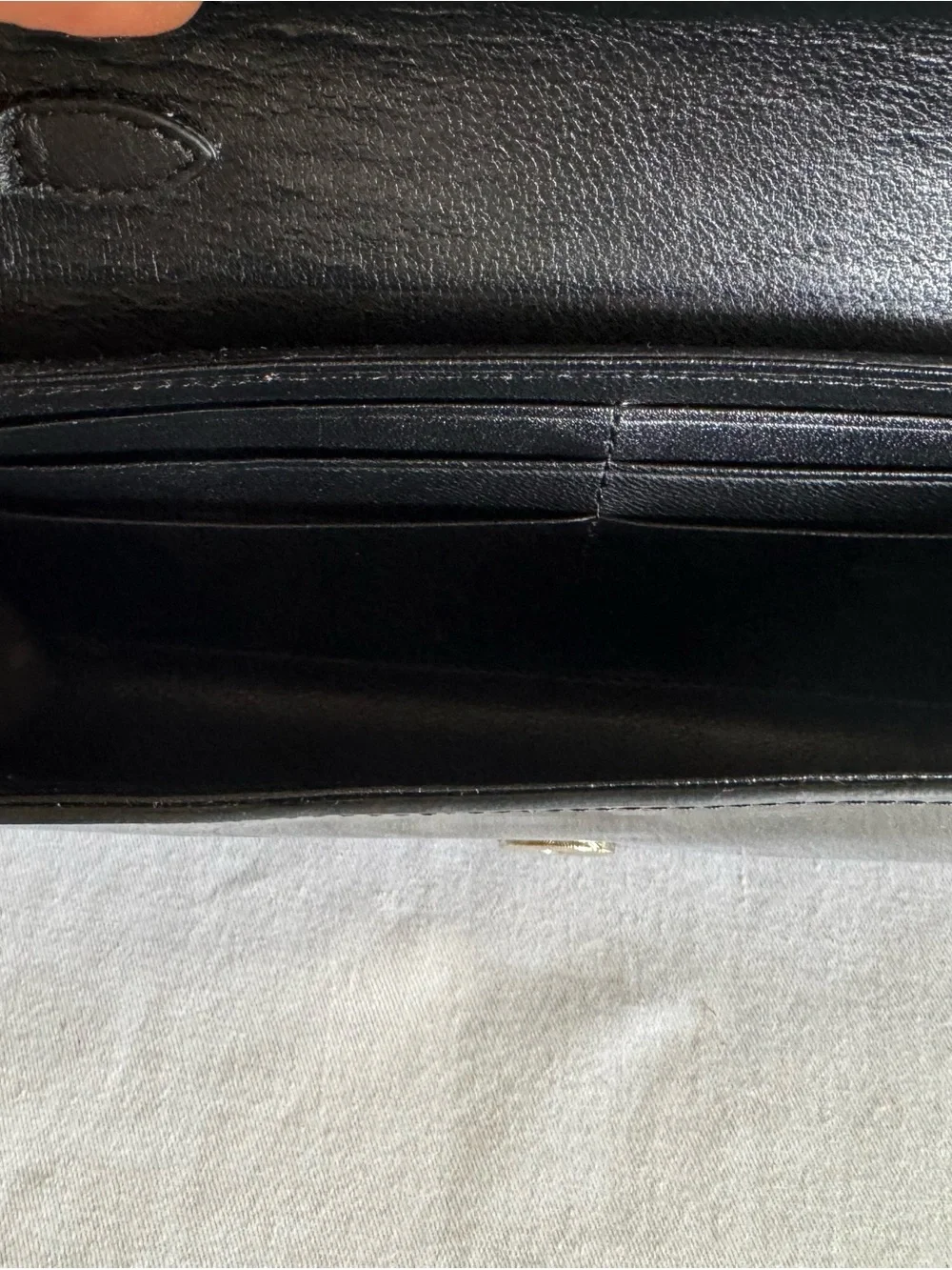 Black Patent Leather Wristlet Clutch with White CC Emblem